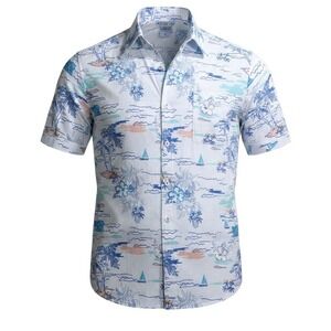 Tropical Island Print Button Down Coastal Shirt Men's Large IZOD saltwater